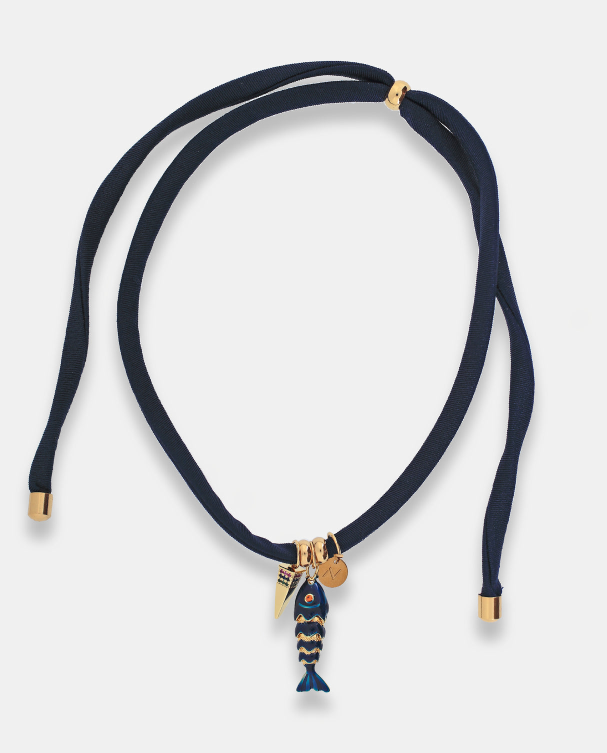 Collar Chic azul marino Pez. Elástico regulable