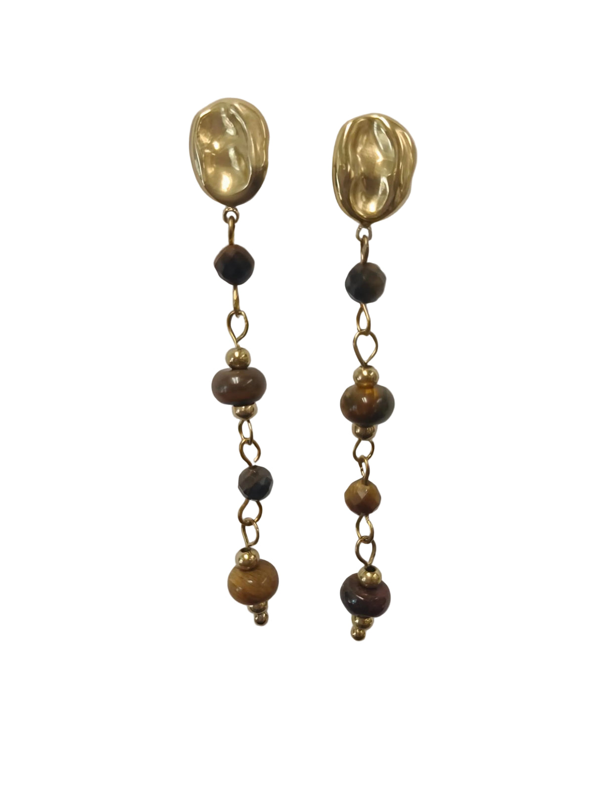 Pendientes en acero dorado con piedras marrones.