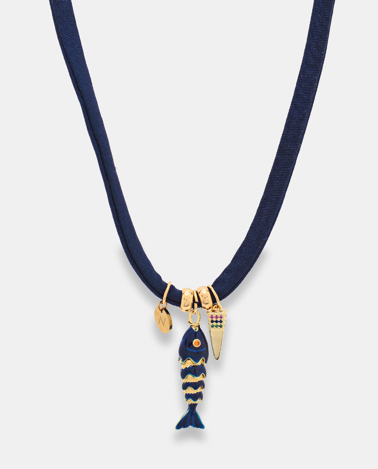 Collar Chic azul marino  Pez. Elástico regulable
