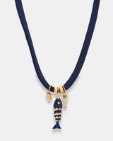 Collar Chic azul marino  Pez. Elástico regulable