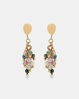 Pendientes en acero dorado con racimo de cuentas multicolor.
